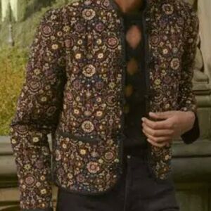 Doen Black Floral Quilted Blazer Jacket